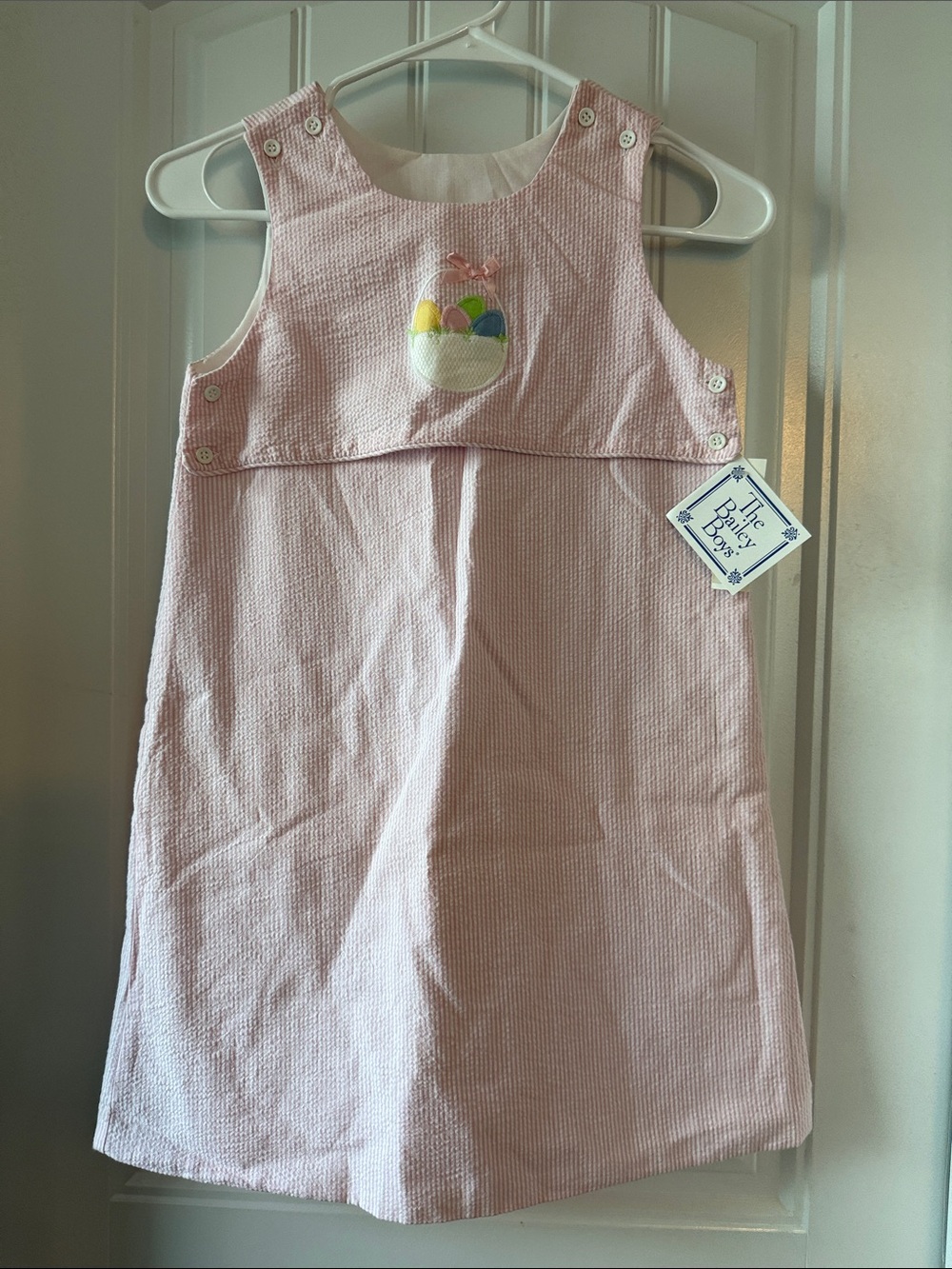 Brand New The Bailey Boys Pink Seersucker Girls' Easter Basket Pinafore Dress